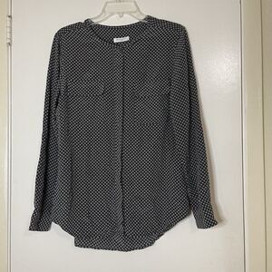 EQUIPMENT houndstooth black button down silk utility long sleeve blouse medium